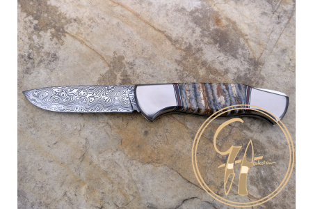 damasteel_vinland_backlock_foding_knife_grey_mamoth_tooth_handle_titanium_bolster_2