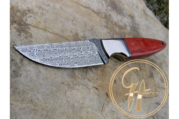 damasteel_ladder_titanium_bolster_hunting_knife_red_apple_coral_stainless_steel_blade
